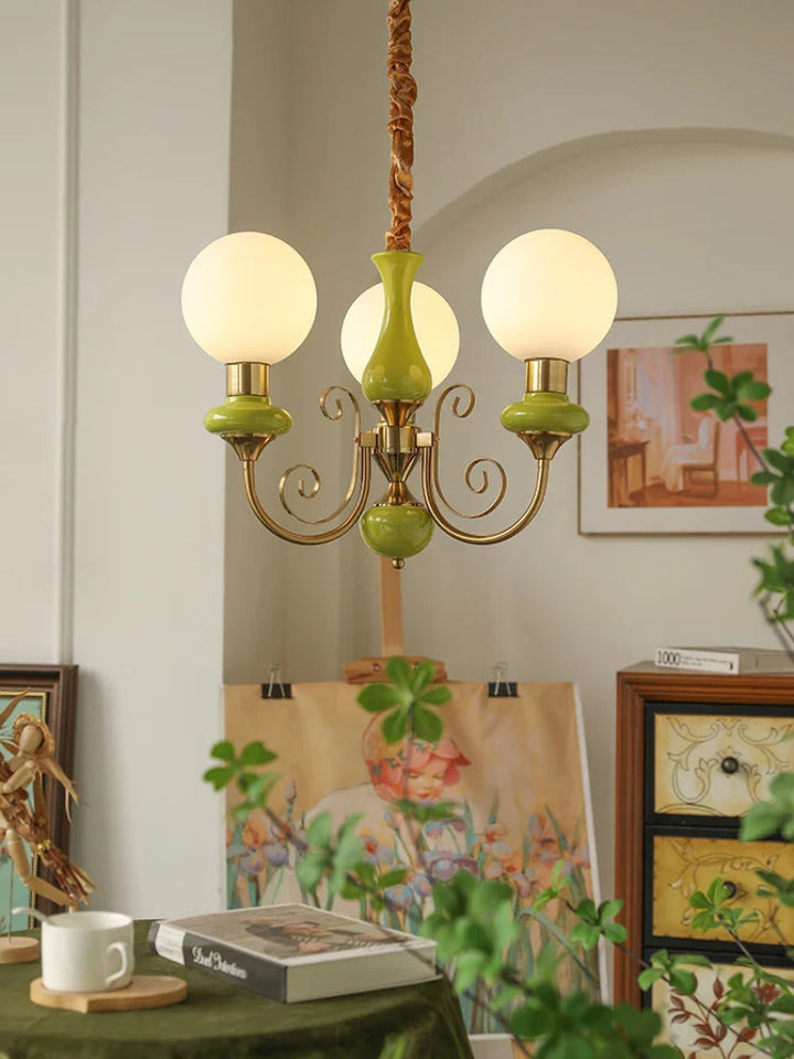 Lampa wisząca wieloramienna z ceramiką i szkłem mrożonym