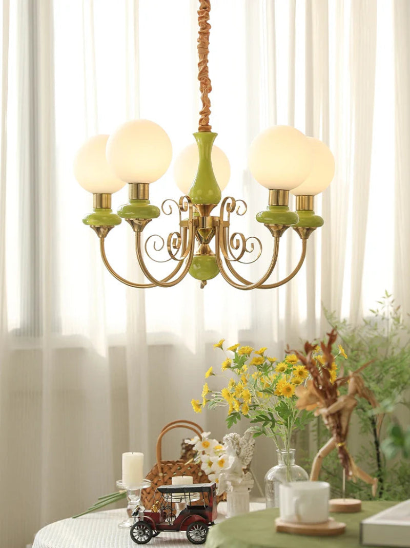 Lampa wisząca wieloramienna z ceramiką i szkłem mrożonym