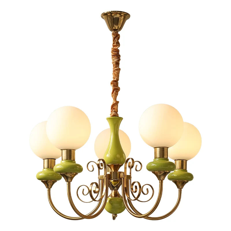 Lampa wisząca wieloramienna z ceramiką i szkłem mrożonym