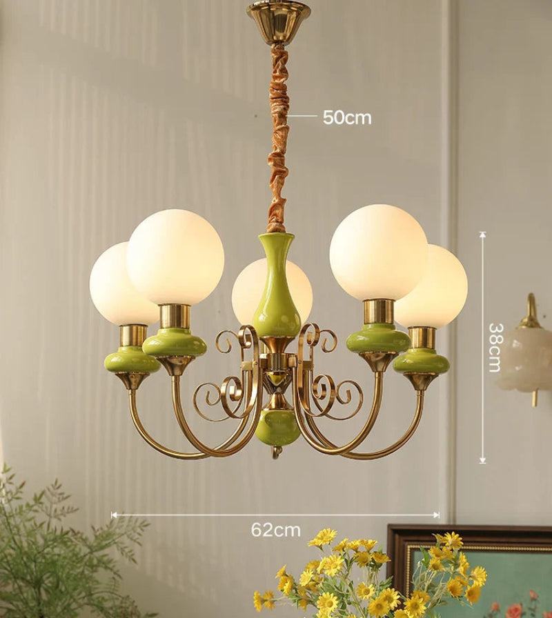 Lampa wisząca wieloramienna z ceramiką i szkłem mrożonym