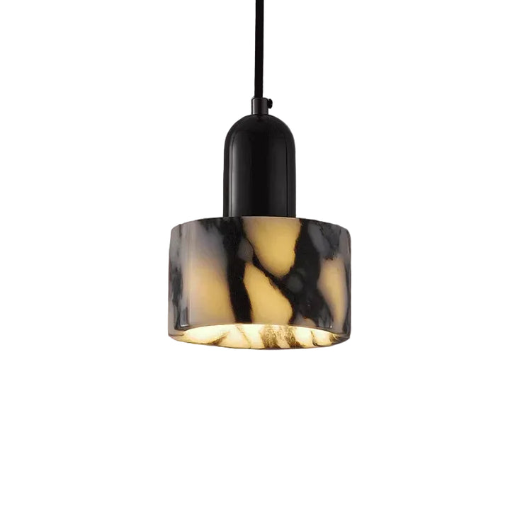 Lampa wisząca z cylindrycznym kloszem marmurowym