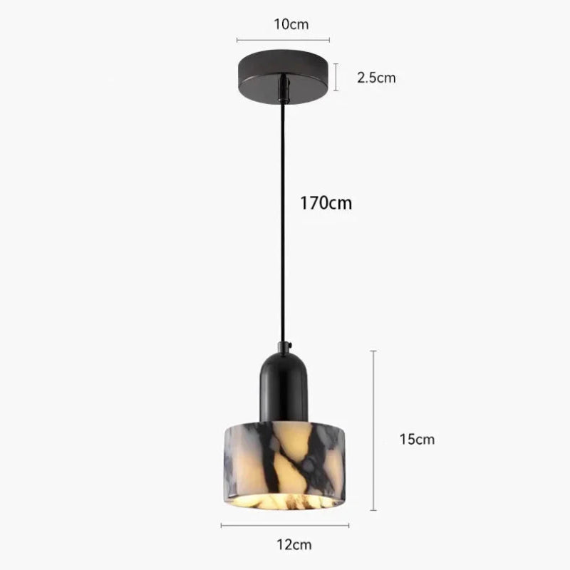 Lampa wisząca z cylindrycznym kloszem marmurowym