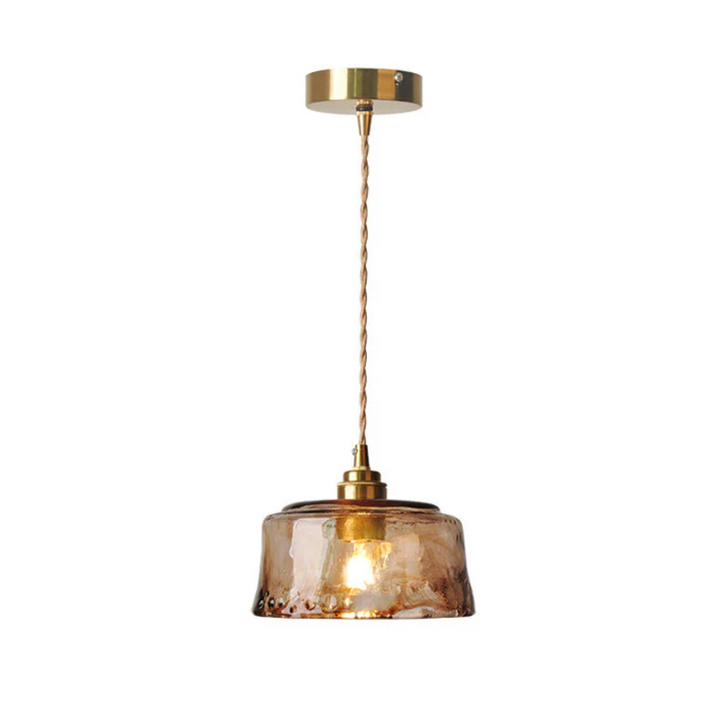 Lampa wisząca z dmuchanego szkła ze skręconym kablem i mosiądzem