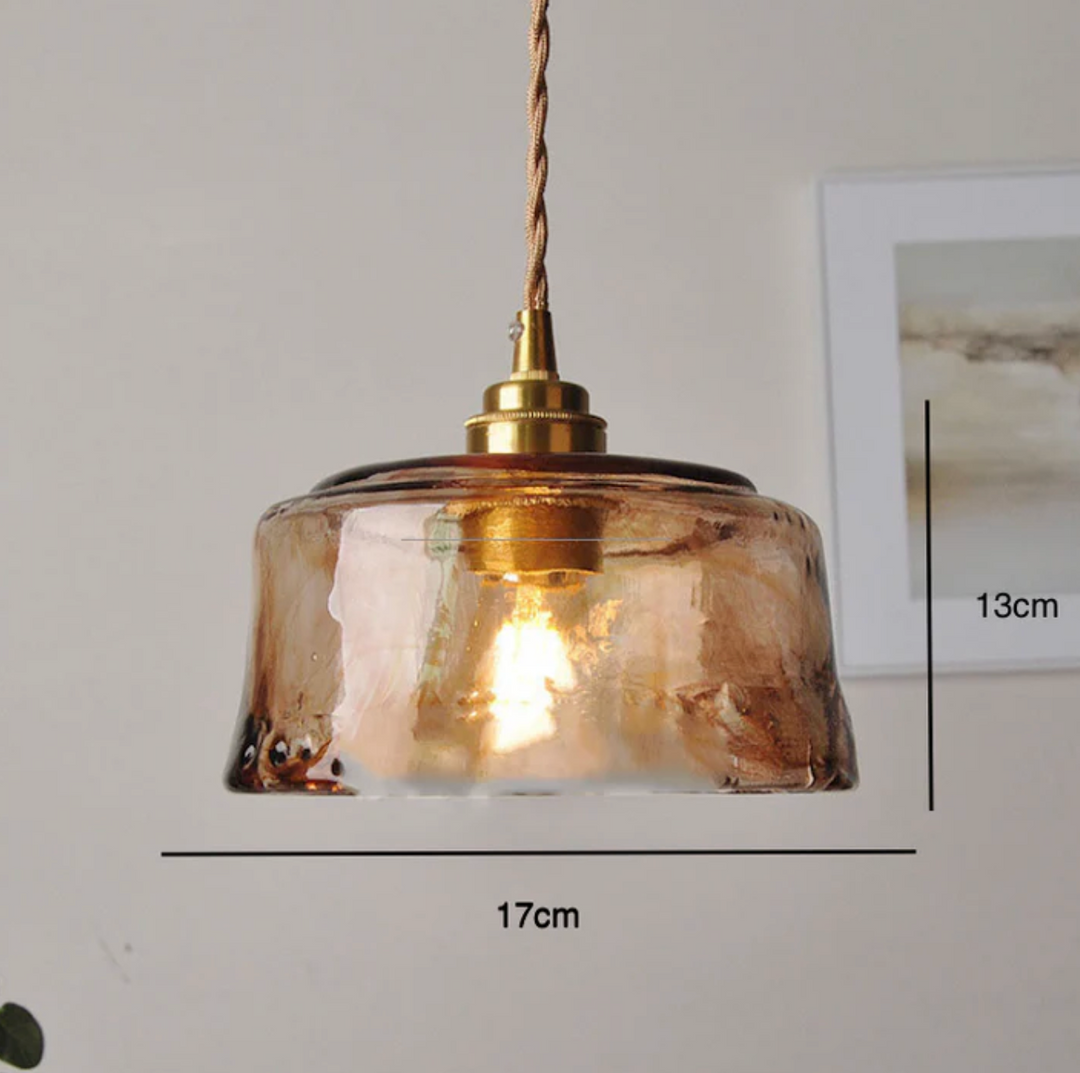 Lampa wisząca z dmuchanego szkła ze skręconym kablem i mosiądzem
