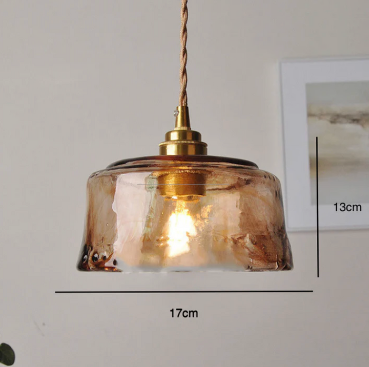 Lampa wisząca z dmuchanego szkła ze skręconym kablem i mosiądzem