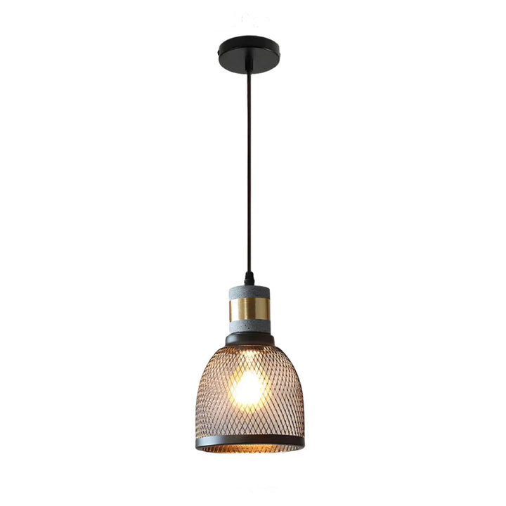 Lampa wisząca z kloszami ze szkła i oprawą przypominającą beton