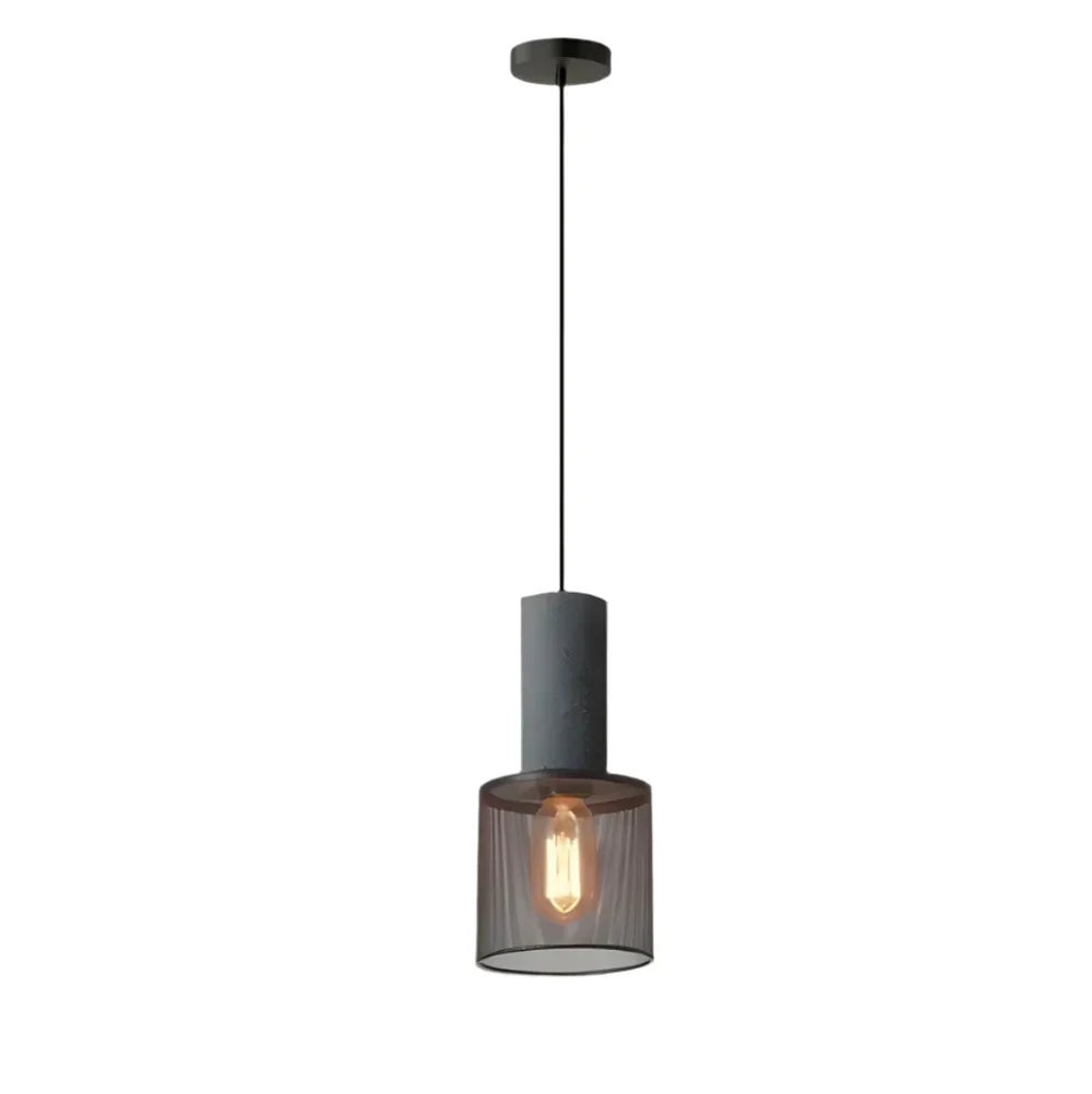 Lampa wisząca z kloszami ze szkła i oprawą przypominającą beton
