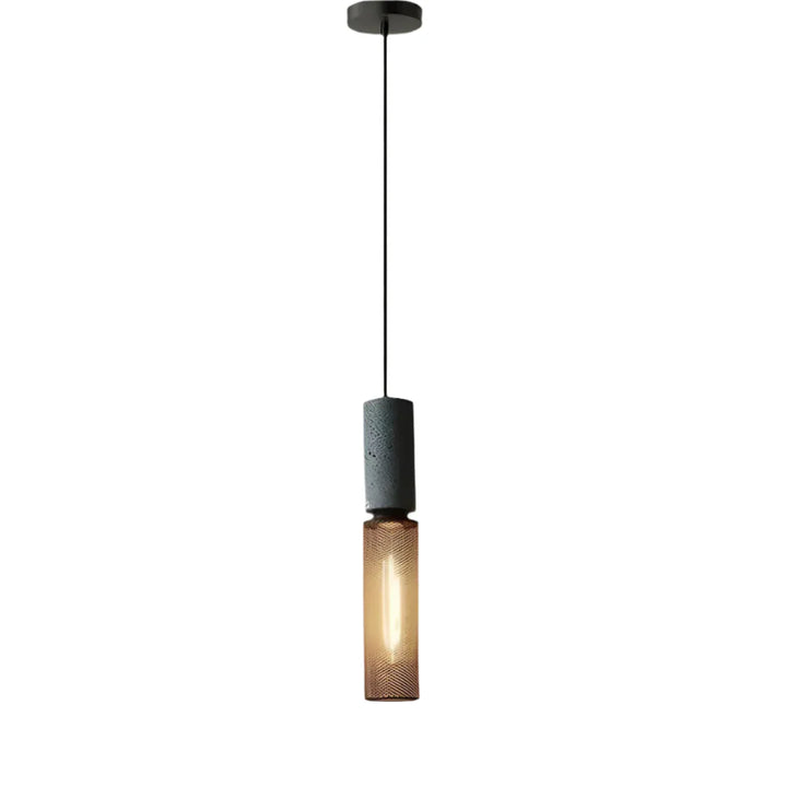 Lampa wisząca z kloszami ze szkła i oprawą przypominającą beton