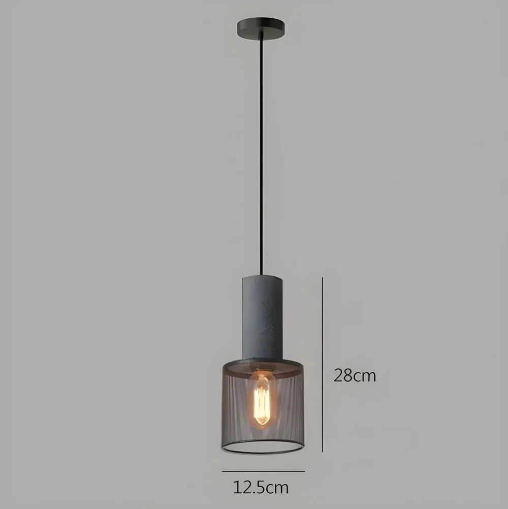 Lampa wisząca z kloszami ze szkła i oprawą przypominającą beton