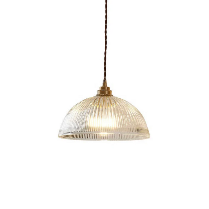 Lampa wisząca z kloszem ze szkła ryflowanego i mosiężnym mocowaniem