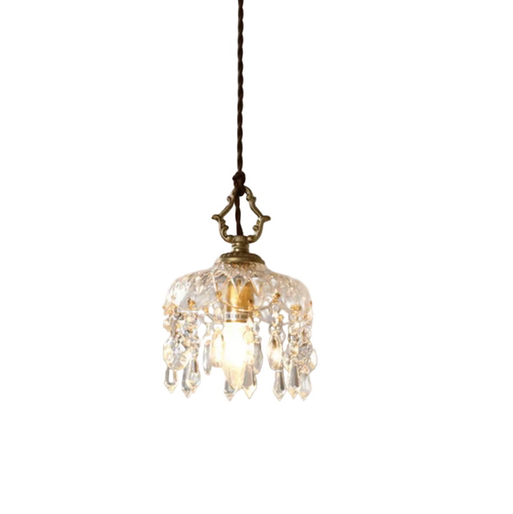 Lampa wisząca z kryształowym kloszem i zawieszkami