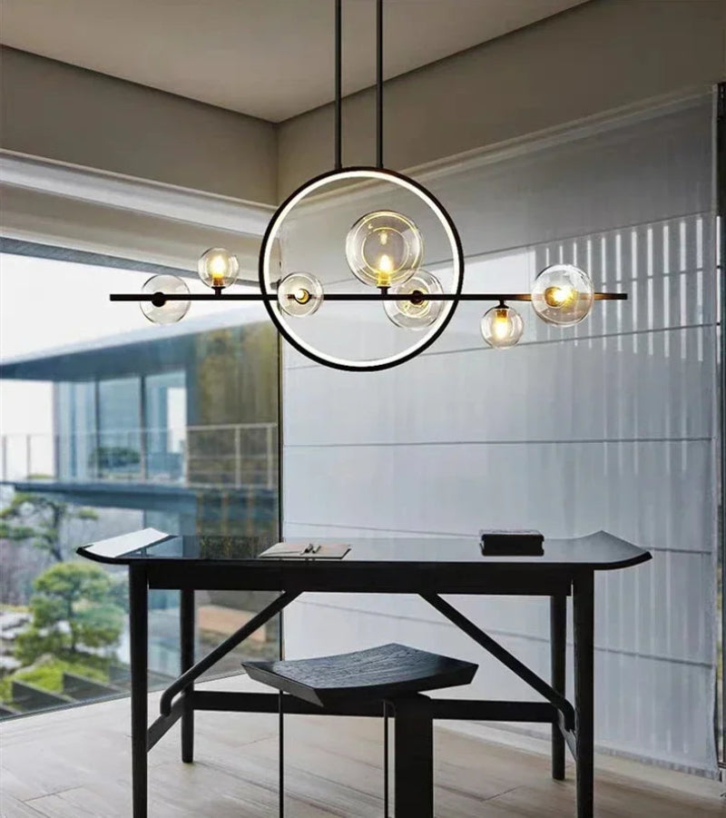 Lampa wisząca z kulami szklanymi i pierścieniem