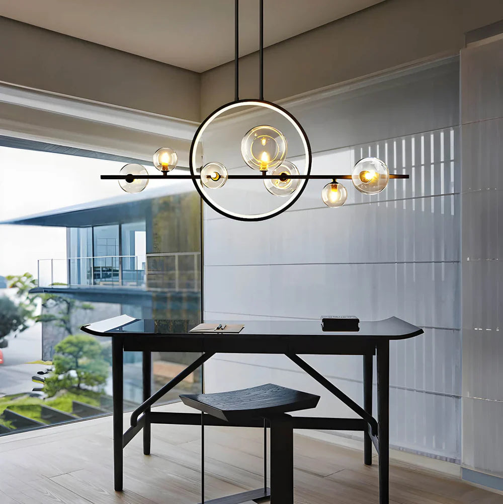 Lampa wisząca z kulami szklanymi i pierścieniem