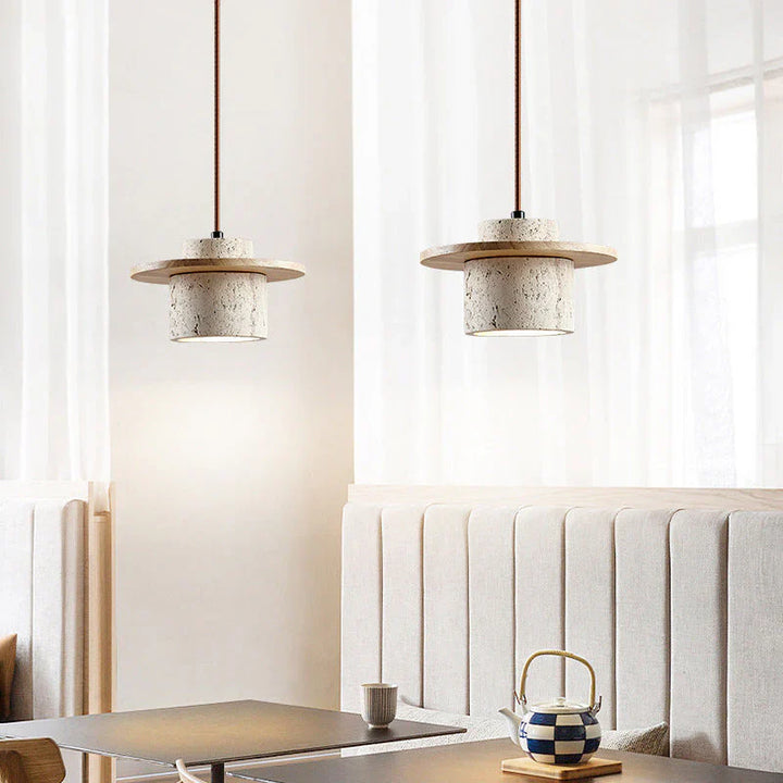 Lampa wisząca z naturalnego kamienia z alabastrowym kloszem