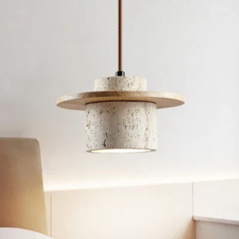 Lampa wisząca z naturalnego kamienia z alabastrowym kloszem
