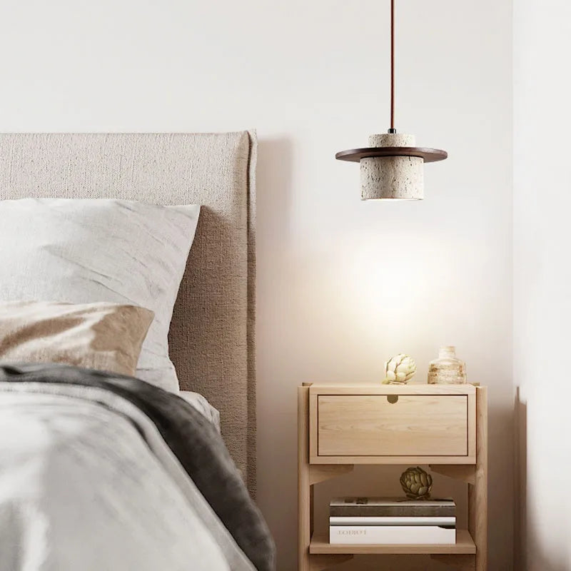 Lampa wisząca z naturalnego kamienia z alabastrowym kloszem
