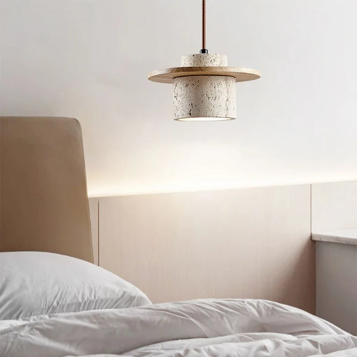 Lampa wisząca z naturalnego kamienia z alabastrowym kloszem