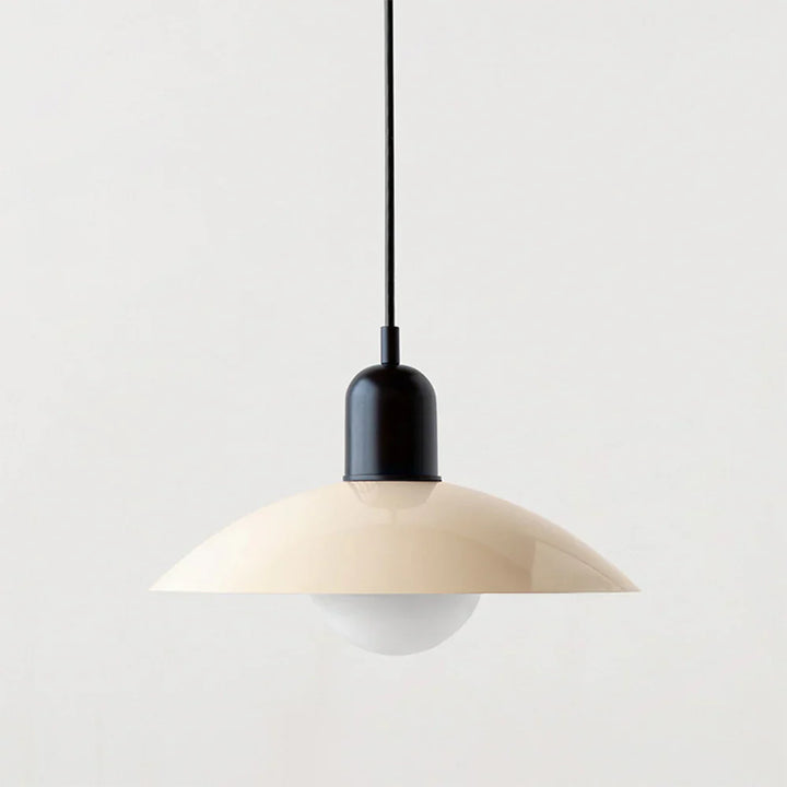 Lampa wisząca z płaskim metalowym kloszem dwuelementowa oprawa w stylu Bauhaus