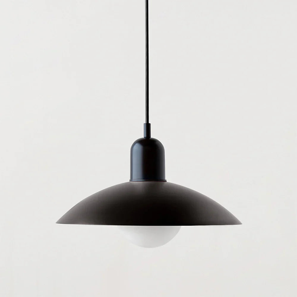 Lampa wisząca z płaskim metalowym kloszem dwuelementowa oprawa w stylu Bauhaus