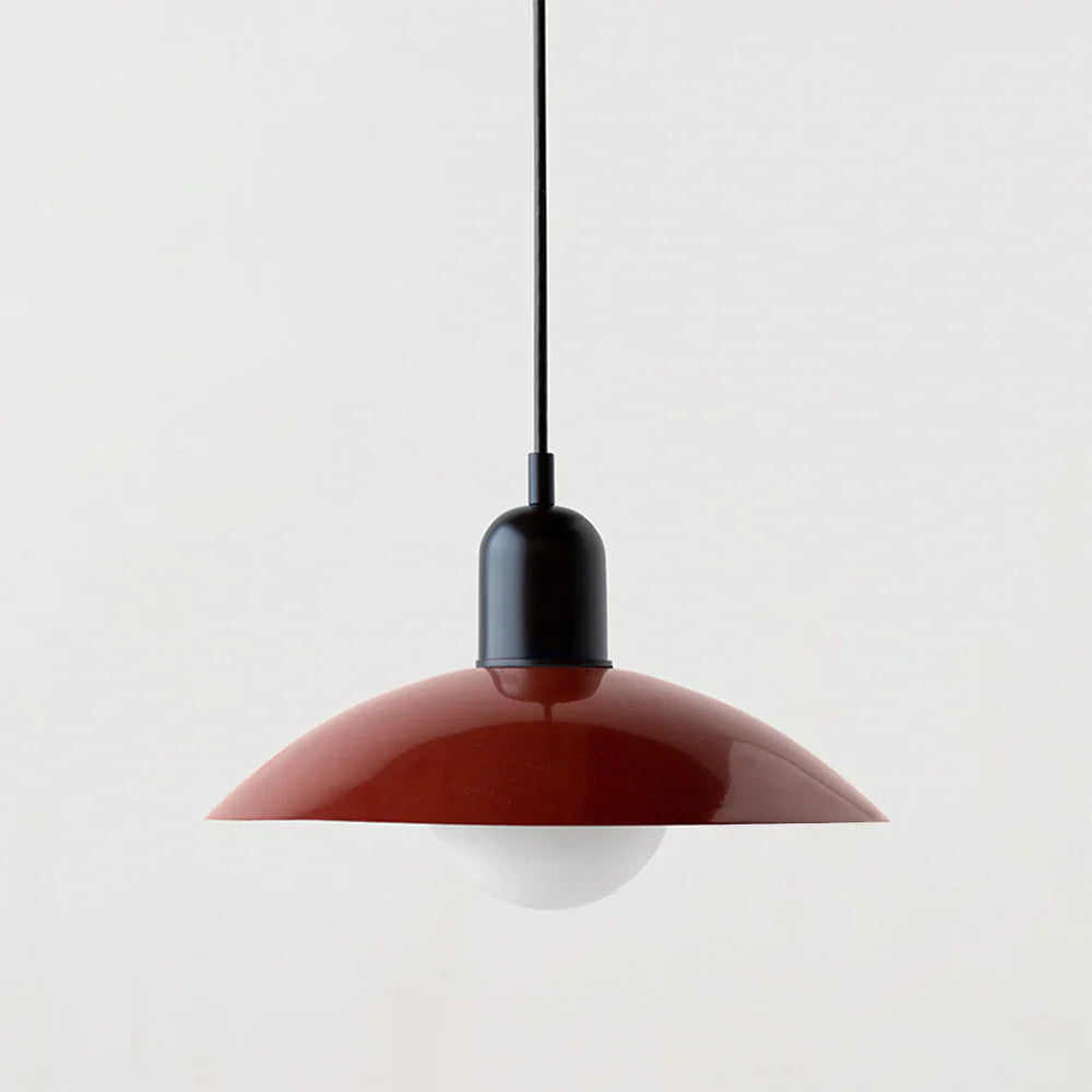 Lampa wisząca z płaskim metalowym kloszem dwuelementowa oprawa w stylu Bauhaus