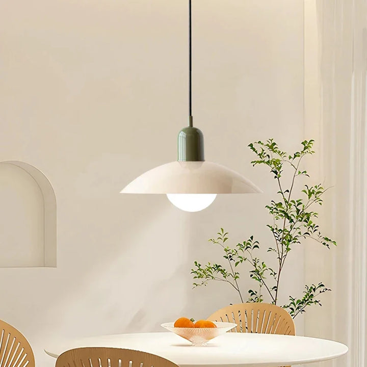 Lampa wisząca z płaskim metalowym kloszem dwuelementowa oprawa w stylu Bauhaus