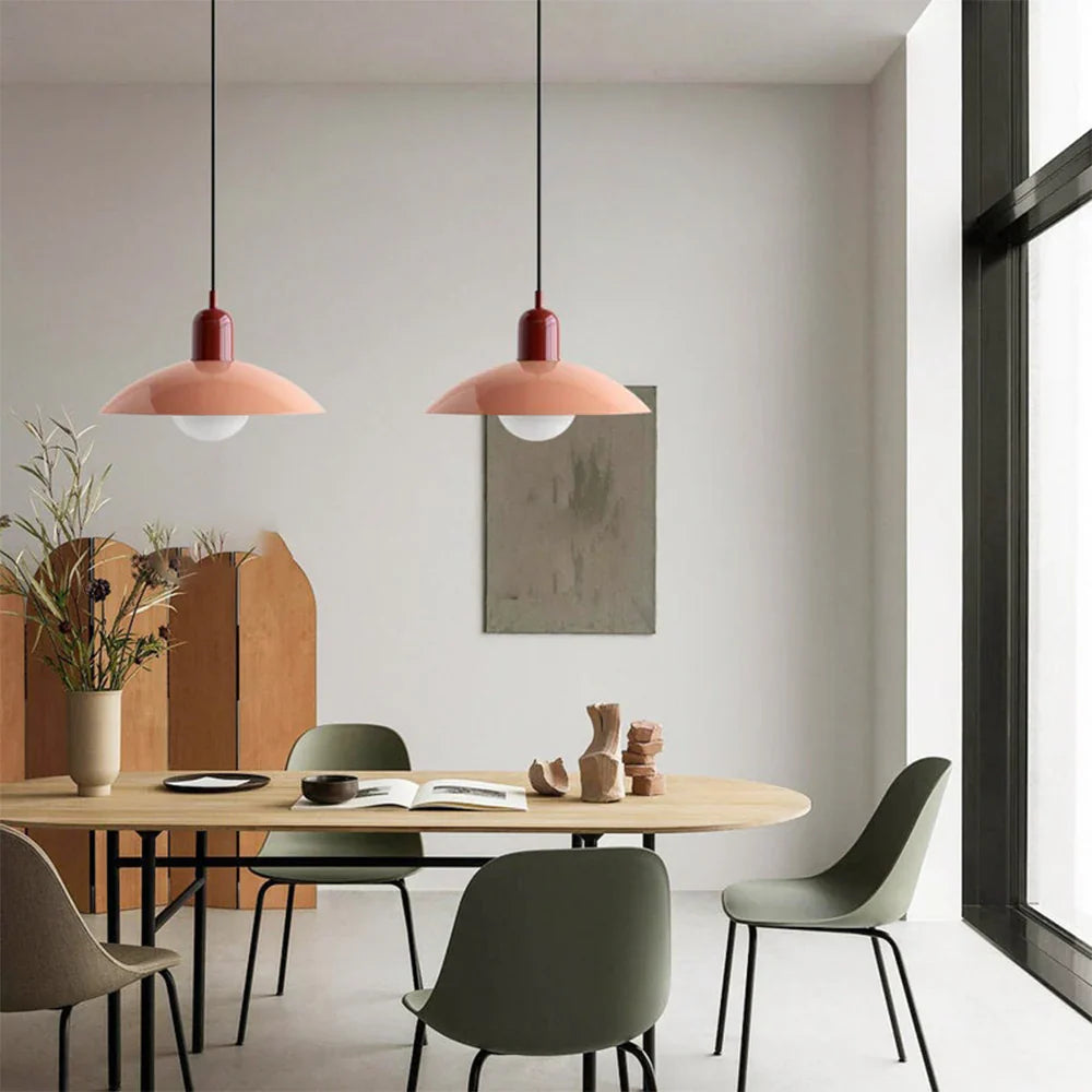 Lampa wisząca z płaskim metalowym kloszem dwuelementowa oprawa w stylu Bauhaus