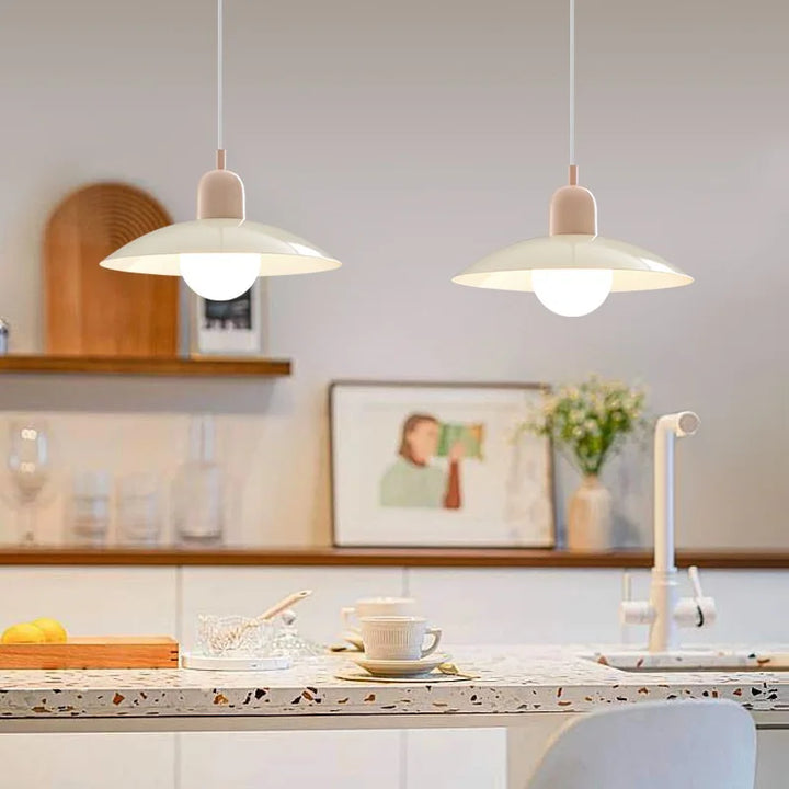 Lampa wisząca z płaskim metalowym kloszem dwuelementowa oprawa w stylu Bauhaus