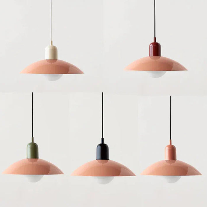 Lampa wisząca z płaskim metalowym kloszem dwuelementowa oprawa w stylu Bauhaus