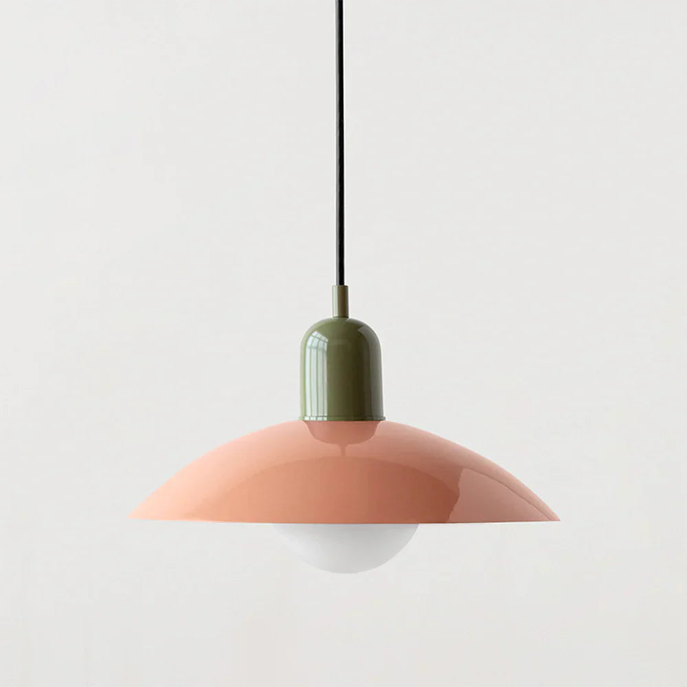 Lampa wisząca z płaskim metalowym kloszem dwuelementowa oprawa w stylu Bauhaus