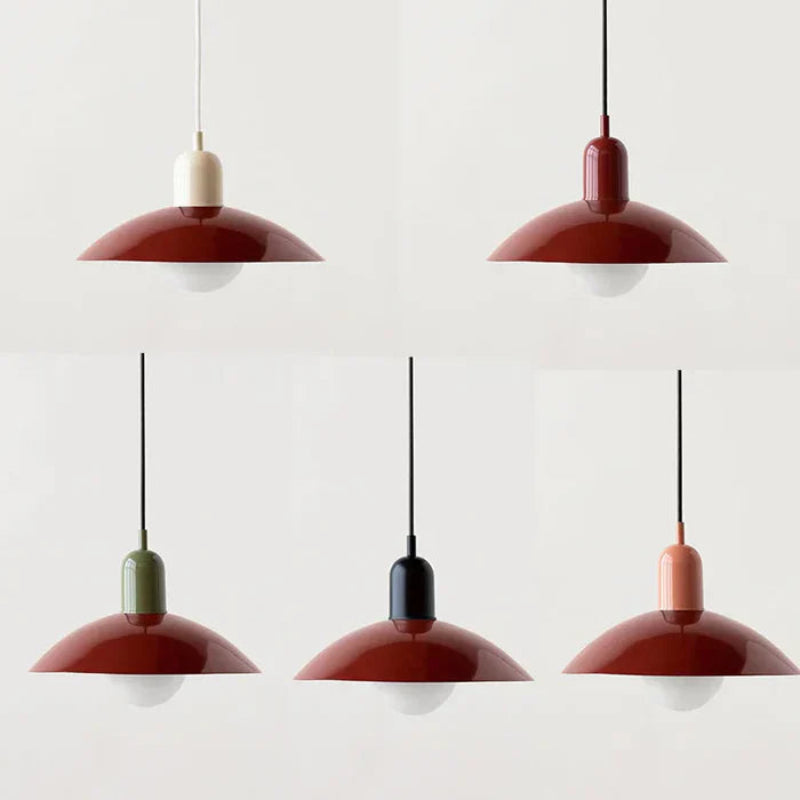 Lampa wisząca z płaskim metalowym kloszem dwuelementowa oprawa w stylu Bauhaus