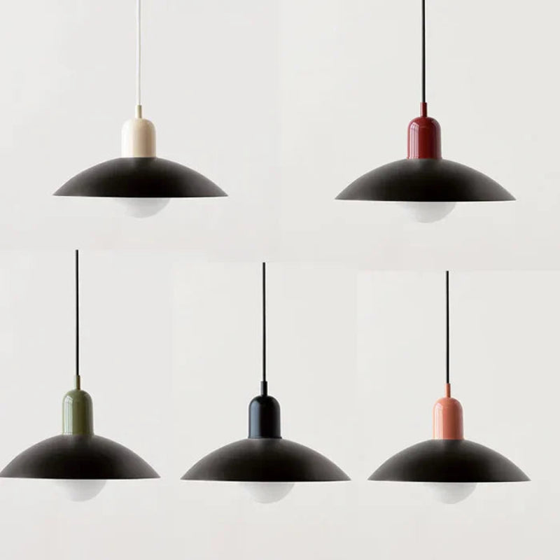 Lampa wisząca z płaskim metalowym kloszem dwuelementowa oprawa w stylu Bauhaus