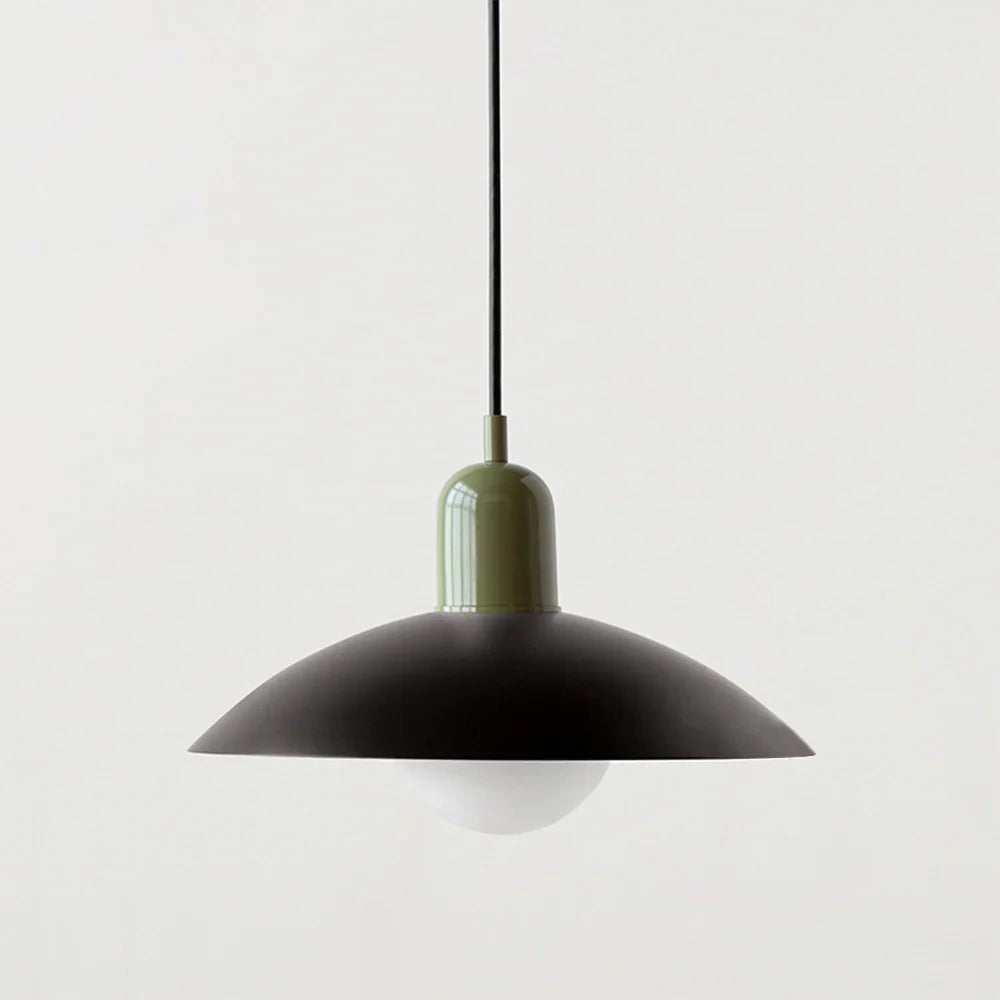 Lampa wisząca z płaskim metalowym kloszem dwuelementowa oprawa w stylu Bauhaus