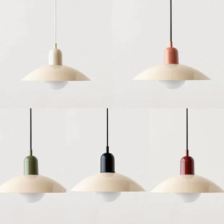 Lampa wisząca z płaskim metalowym kloszem dwuelementowa oprawa w stylu Bauhaus