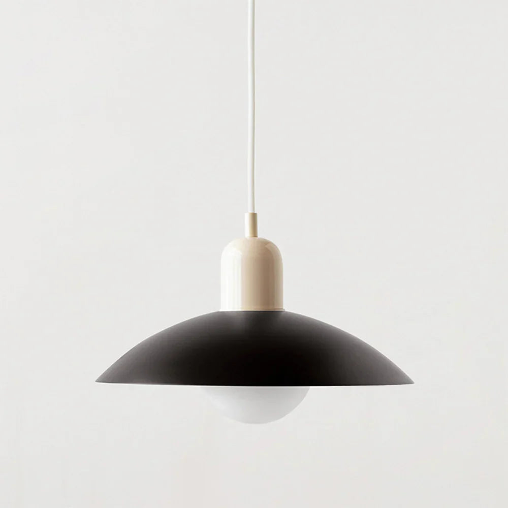 Lampa wisząca z płaskim metalowym kloszem dwuelementowa oprawa w stylu Bauhaus