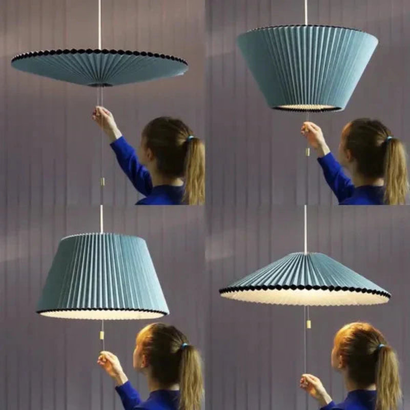 Lampa wisząca z plisowanym kloszem w kształcie stożka
