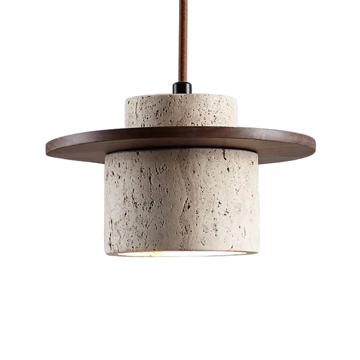 Lampa wisząca z trawertynu i drewna