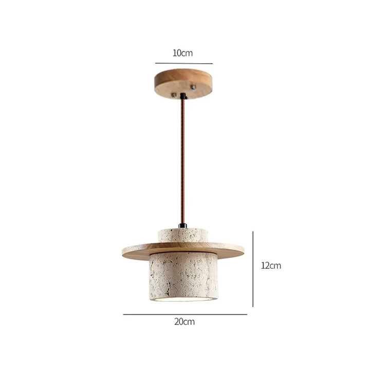 Lampa wisząca z trawertynu i drewna