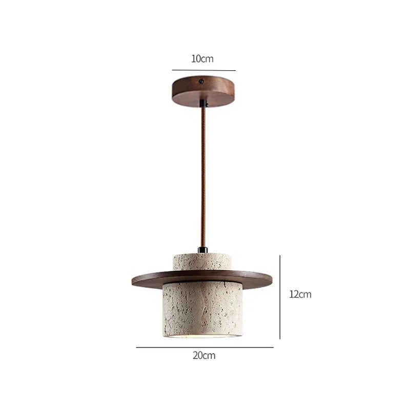 Lampa wisząca z trawertynu i drewna
