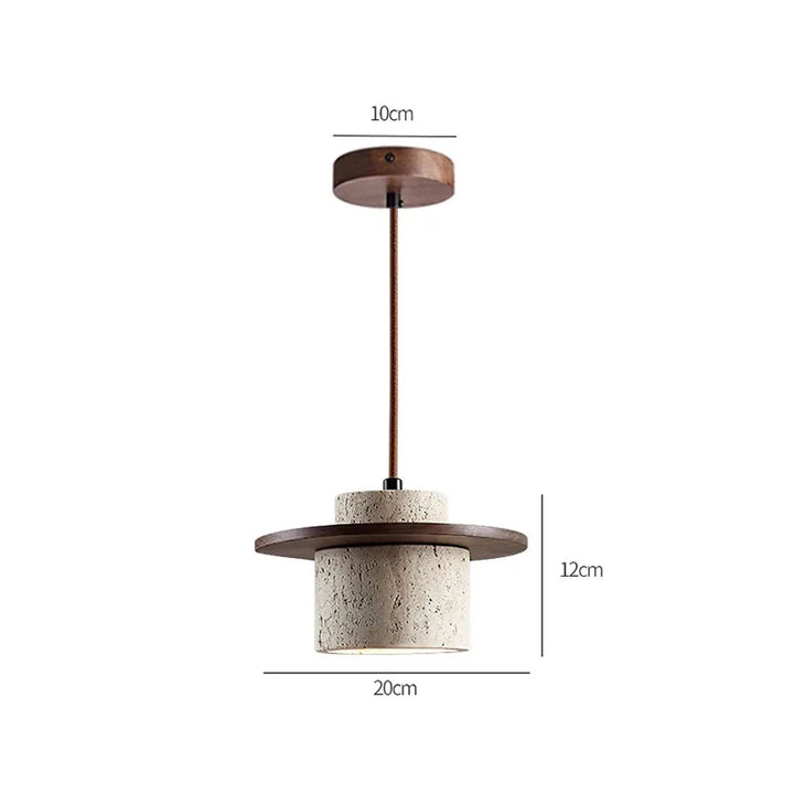 Lampa wisząca z trawertynu i drewna