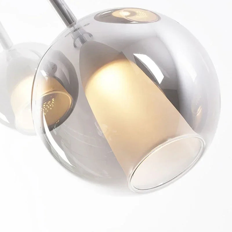 Lampa wisząca ze szklaną kulą podwójny klosz z mlecznym wewnętrznym dzwonem