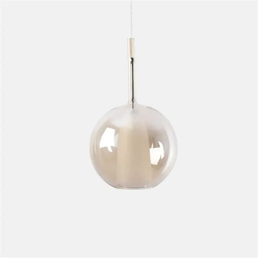 Lampa wisząca ze szklaną kulą podwójny klosz z mlecznym wewnętrznym dzwonem
