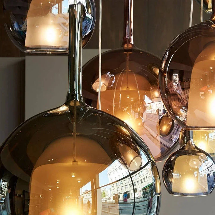 Lampa wisząca ze szklaną kulą podwójny klosz z mlecznym wewnętrznym dzwonem