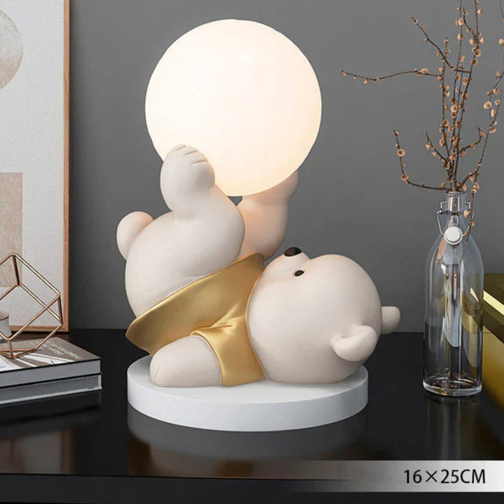 Lampka nocna LED z figurką misia dekoracyjna lampka z mleczną kulą