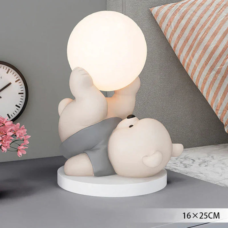 Lampka nocna LED z figurką misia dekoracyjna lampka z mleczną kulą