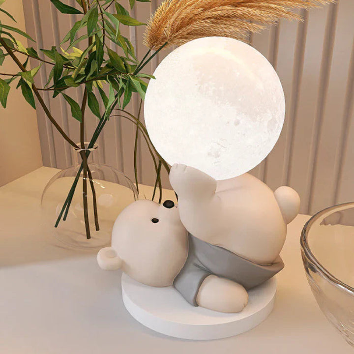 Lampka nocna LED z figurką misia dekoracyjna lampka z mleczną kulą