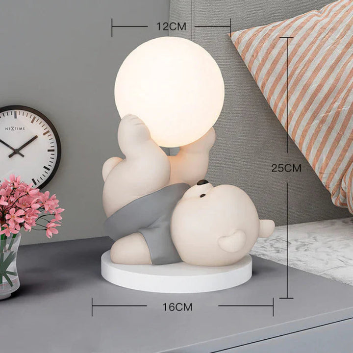 Lampka nocna LED z figurką misia dekoracyjna lampka z mleczną kulą
