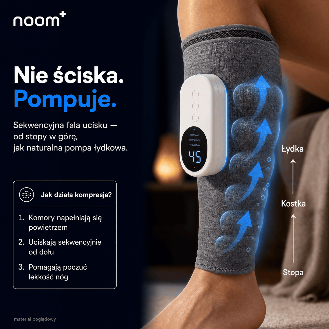 Masażer łydek pneumatyczny z EMS i regulacją ucisku ładowany USB-C