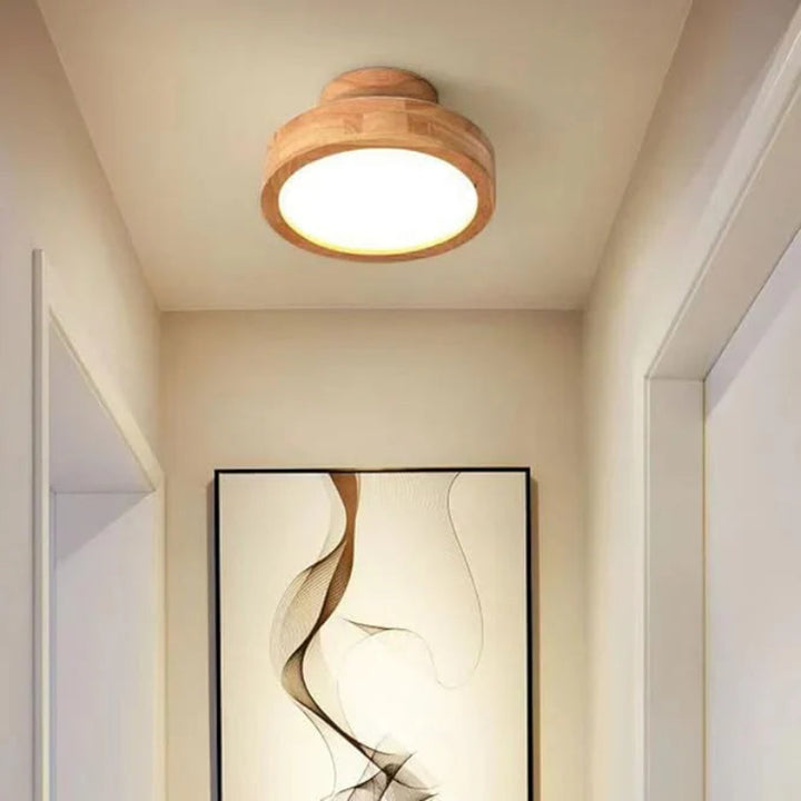 Okrągła drewniana lampa sufitowa LED