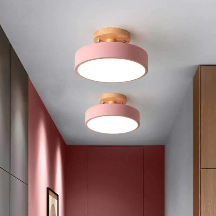Okrągła drewniana lampa sufitowa LED