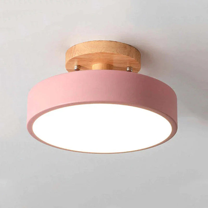Okrągła drewniana lampa sufitowa LED